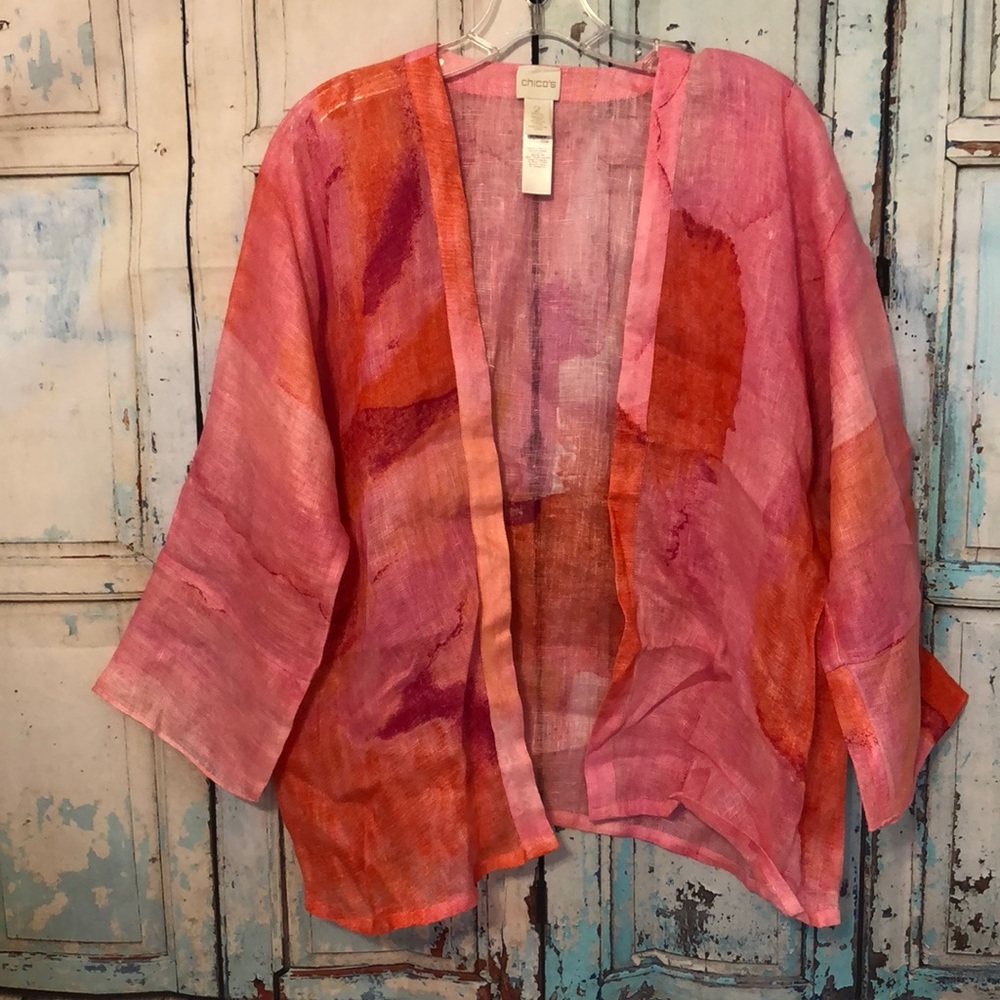 Chico’s Pink Floral Sheer Jacket Size 12P